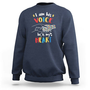 Autism Parent Sweatshirt I Am His Voice He Is My Heart Mom Dad Family Love Support TS02 Navy Printyourwear