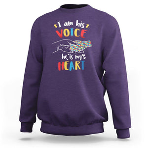 Autism Parent Sweatshirt I Am His Voice He Is My Heart Mom Dad Family Love Support TS02 Purple Printyourwear