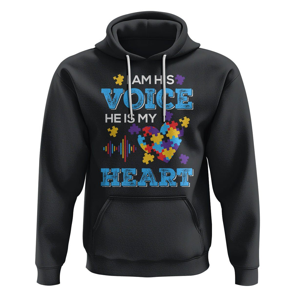 Autism Parents Hoodie I Am His Voice He Is My Heart Puzzle Heart TS01 Black Printyourwear