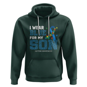 Autism Parents Hoodie I Wear Blue For My Son Family Support Puzzle Blue Ribbon TS01 Dark Forest Green Printyourwear