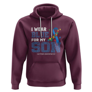 Autism Parents Hoodie I Wear Blue For My Son Family Support Puzzle Blue Ribbon TS01 Maroon Printyourwear