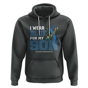 Autism Parents Hoodie I Wear Blue For My Son Family Support Puzzle Blue Ribbon TS01 Dark Heather Printyourwear