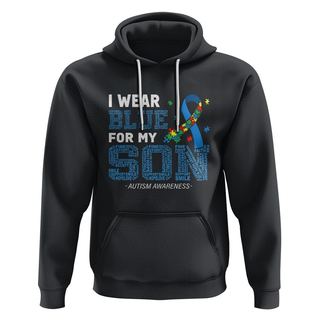 Autism Parents Hoodie I Wear Blue For My Son Family Support Puzzle Blue Ribbon TS01 Black Printyourwear