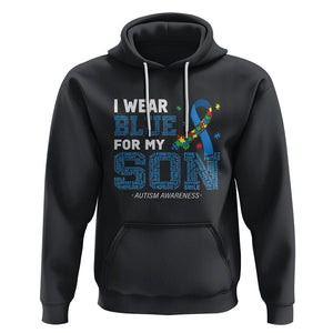 Autism Parents Hoodie I Wear Blue For My Son Family Support Puzzle Blue Ribbon TS01 Black Printyourwear