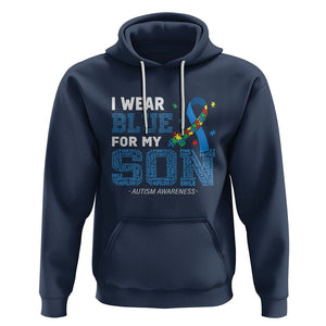 Autism Parents Hoodie I Wear Blue For My Son Family Support Puzzle Blue Ribbon TS01 Navy Printyourwear