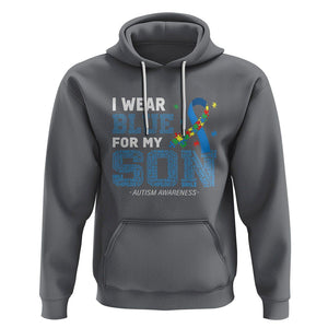 Autism Parents Hoodie I Wear Blue For My Son Family Support Puzzle Blue Ribbon TS01 Charcoal Printyourwear