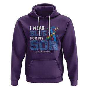 Autism Parents Hoodie I Wear Blue For My Son Family Support Puzzle Blue Ribbon TS01 Purple Printyourwear