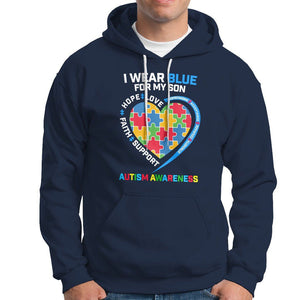 Autism Parents Hoodie I Wear Blue For My Son, Understanding Acceptance Courage Strength, Puzzle Heart TS01 Navy Printyourwear