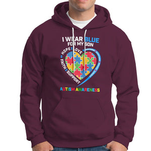 Autism Parents Hoodie I Wear Blue For My Son, Understanding Acceptance Courage Strength, Puzzle Heart TS01 Maroon Printyourwear