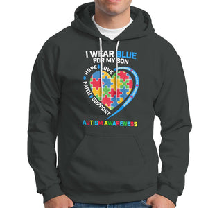 Autism Parents Hoodie I Wear Blue For My Son, Understanding Acceptance Courage Strength, Puzzle Heart TS01 Dark Heather Printyourwear