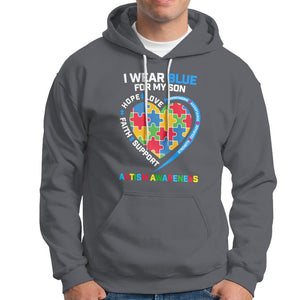 Autism Parents Hoodie I Wear Blue For My Son, Understanding Acceptance Courage Strength, Puzzle Heart TS01 Charcoal Printyourwear