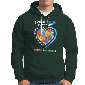 Autism Parents Hoodie I Wear Blue For My Son, Understanding Acceptance Courage Strength, Puzzle Heart TS01 Dark Forest Green Printyourwear