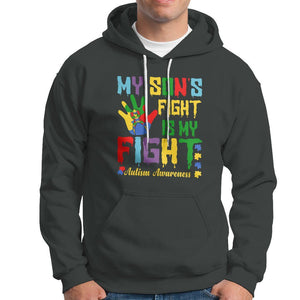 Autism Parents Hoodie My Son Fight Is My Fight Family Support Puzzle Ribbon TS01 Dark Heather Printyourwear