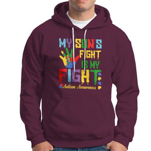 Autism Parents Hoodie My Son Fight Is My Fight Family Support Puzzle Ribbon TS01 Maroon Printyourwear