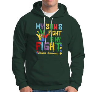 Autism Parents Hoodie My Son Fight Is My Fight Family Support Puzzle Ribbon TS01 Dark Forest Green Printyourwear