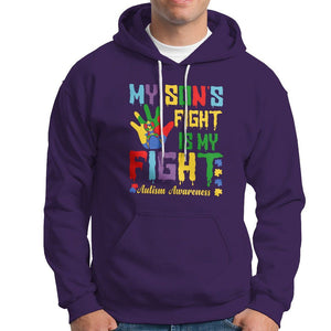 Autism Parents Hoodie My Son Fight Is My Fight Family Support Puzzle Ribbon TS01 Purple Printyourwear