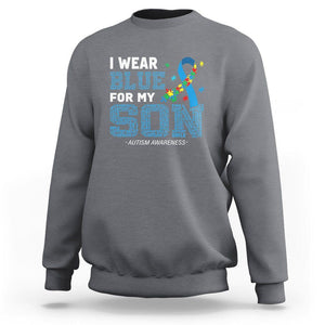 Autism Parents Sweatshirt I Wear Blue For My Son Family Support Puzzle Blue Ribbon TS01 Charcoal Printyourwear