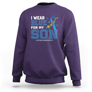 Autism Parents Sweatshirt I Wear Blue For My Son Family Support Puzzle Blue Ribbon TS01 Purple Printyourwear