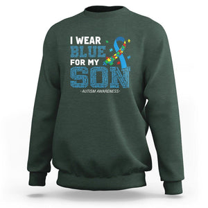 Autism Parents Sweatshirt I Wear Blue For My Son Family Support Puzzle Blue Ribbon TS01 Dark Forest Green Printyourwear