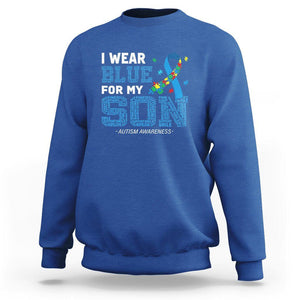 Autism Parents Sweatshirt I Wear Blue For My Son Family Support Puzzle Blue Ribbon TS01 Royal Blue Printyourwear