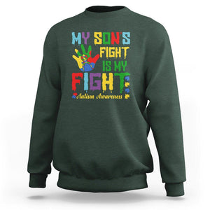 Autism Parents Sweatshirt My Son Fight Is My Fight Family Support Puzzle Ribbon TS01 Dark Forest Green Printyourwear