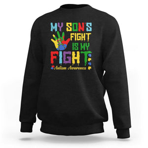 Autism Parents Sweatshirt My Son Fight Is My Fight Family Support Puzzle Ribbon TS01 Black Printyourwear