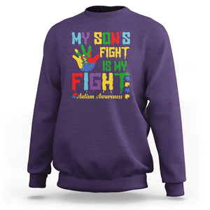 Autism Parents Sweatshirt My Son Fight Is My Fight Family Support Puzzle Ribbon TS01 Purple Printyourwear