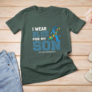 Autism Parents T Shirt For Women I Wear Blue For My Son Family Support Puzzle Blue Ribbon TS01 Dark Forest Green Printyourwear