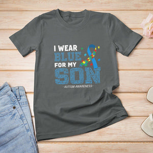 Autism Parents T Shirt For Women I Wear Blue For My Son Family Support Puzzle Blue Ribbon TS01 Dark Heather Printyourwear