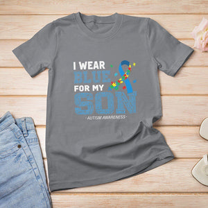 Autism Parents T Shirt For Women I Wear Blue For My Son Family Support Puzzle Blue Ribbon TS01 Charcoal Printyourwear