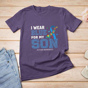 Autism Parents T Shirt For Women I Wear Blue For My Son Family Support Puzzle Blue Ribbon TS01 Purple Printyourwear