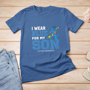 Autism Parents T Shirt For Women I Wear Blue For My Son Family Support Puzzle Blue Ribbon TS01 Royal Blue Printyourwear