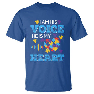 Autism Parents T Shirt I Am His Voice He Is My Heart Puzzle Heart TS01 Royal Blue Printyourwear