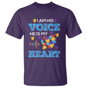 Autism Parents T Shirt I Am His Voice He Is My Heart Puzzle Heart TS01 Purple Printyourwear