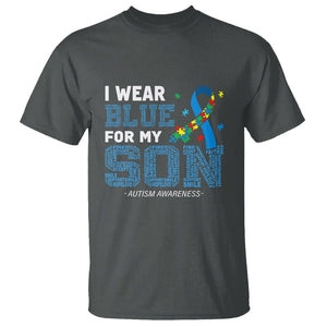 Autism Parents T Shirt I Wear Blue For My Son Family Support Puzzle Blue Ribbon TS01 Dark Heather Printyourwear