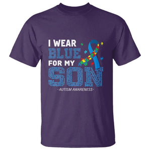 Autism Parents T Shirt I Wear Blue For My Son Family Support Puzzle Blue Ribbon TS01 Purple Printyourwear