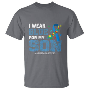 Autism Parents T Shirt I Wear Blue For My Son Family Support Puzzle Blue Ribbon TS01 Charcoal Printyourwear