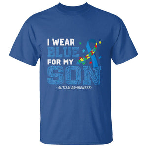 Autism Parents T Shirt I Wear Blue For My Son Family Support Puzzle Blue Ribbon TS01 Royal Blue Printyourwear