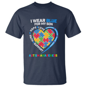 Autism Parents T Shirt I Wear Blue For My Son, Understanding Acceptance Courage Strength, Puzzle Heart TS01 Navy Printyourwear