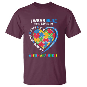 Autism Parents T Shirt I Wear Blue For My Son, Understanding Acceptance Courage Strength, Puzzle Heart TS01 Maroon Printyourwear