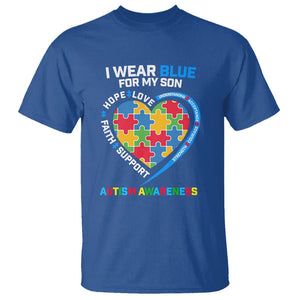 Autism Parents T Shirt I Wear Blue For My Son, Understanding Acceptance Courage Strength, Puzzle Heart TS01 Royal Blue Printyourwear