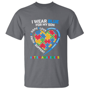 Autism Parents T Shirt I Wear Blue For My Son, Understanding Acceptance Courage Strength, Puzzle Heart TS01 Charcoal Printyourwear