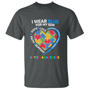 Autism Parents T Shirt I Wear Blue For My Son, Understanding Acceptance Courage Strength, Puzzle Heart TS01 Dark Heather Printyourwear