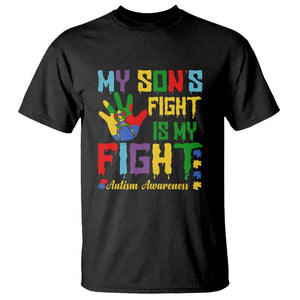 Autism Parents T Shirt My Son Fight Is My Fight Family Support Puzzle Ribbon TS01 Black Printyourwear