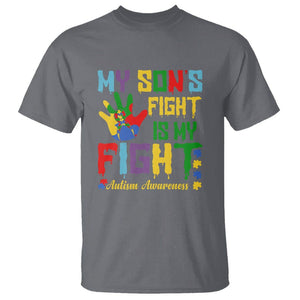 Autism Parents T Shirt My Son Fight Is My Fight Family Support Puzzle Ribbon TS01 Charcoal Printyourwear