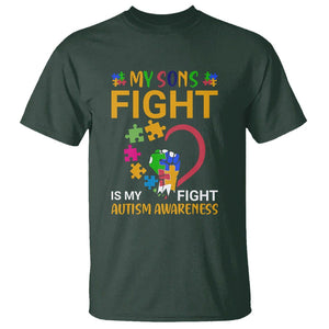 Autism Parents T Shirt My Son Fight is My Fight Jigsaw Puzzle TS01 Dark Forest Green Printyourwear