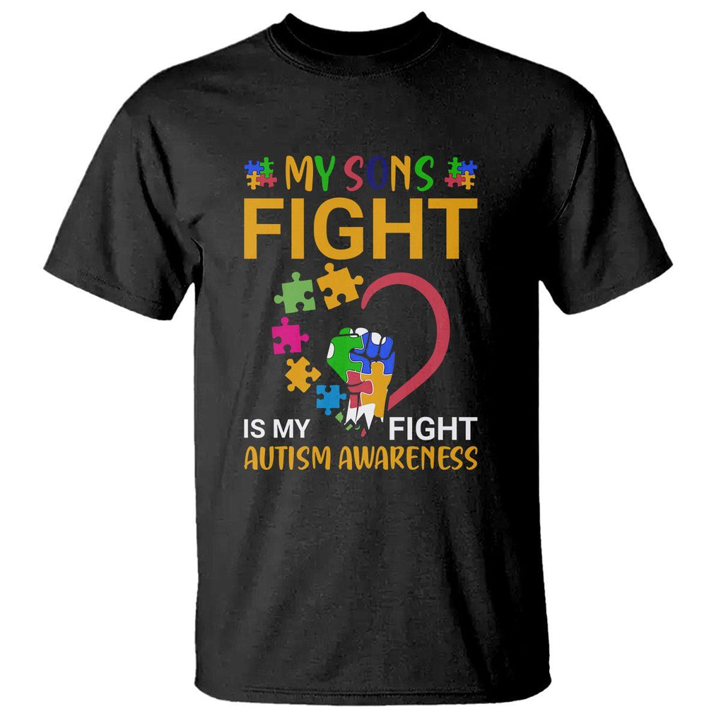 Autism Parents T Shirt My Son Fight is My Fight Jigsaw Puzzle TS01 Black Printyourwear