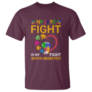 Autism Parents T Shirt My Son Fight is My Fight Jigsaw Puzzle TS01 Maroon Printyourwear