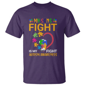 Autism Parents T Shirt My Son Fight is My Fight Jigsaw Puzzle TS01 Purple Printyourwear