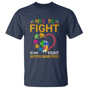 Autism Parents T Shirt My Son Fight is My Fight Jigsaw Puzzle TS01 Navy Printyourwear